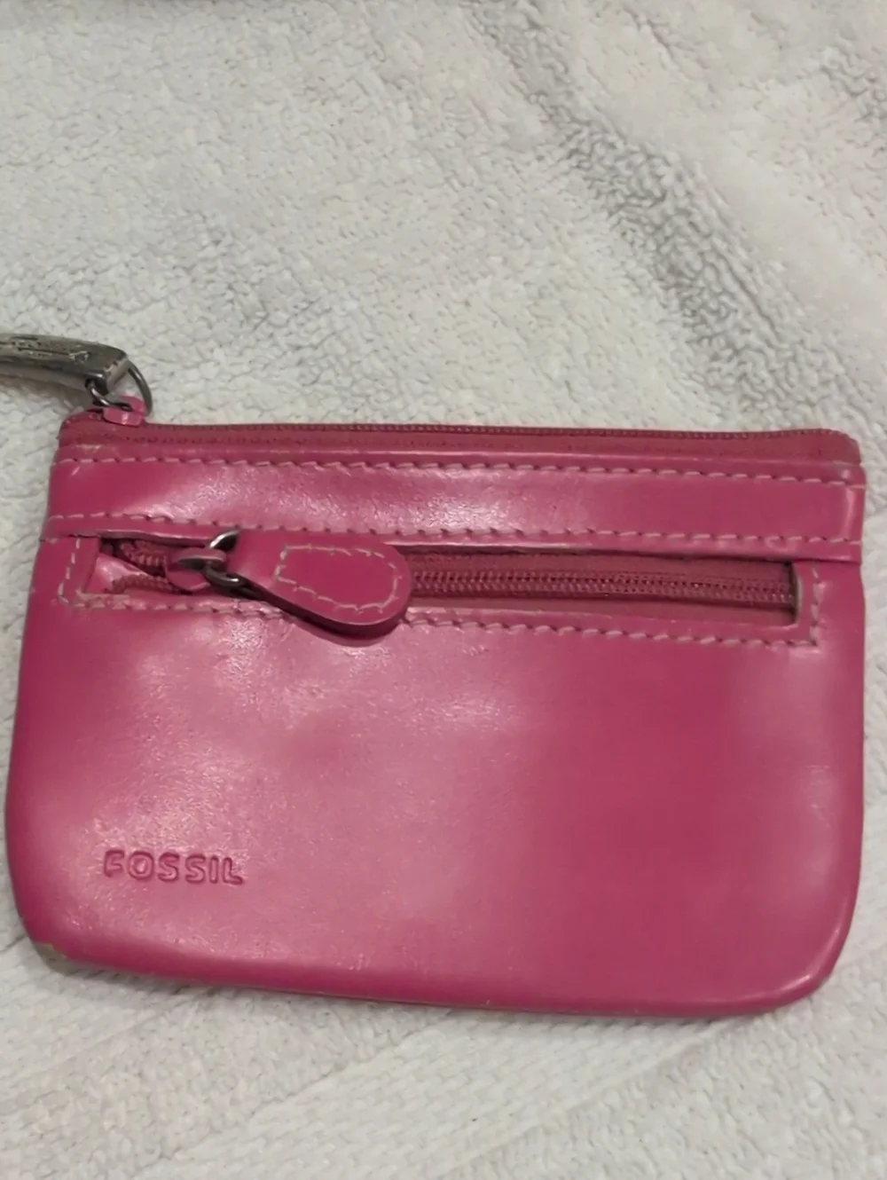 Fossil Hot Pink Leather Zip Card Holder